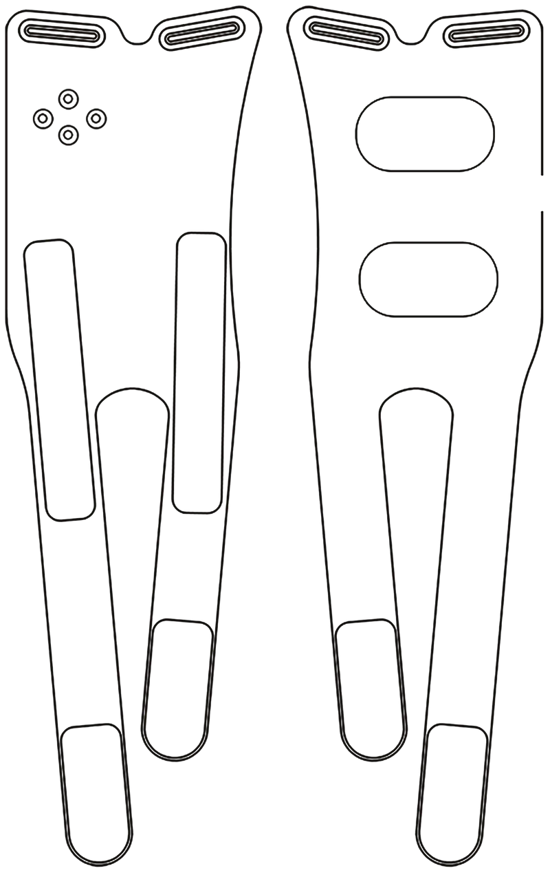 Plan de la genouillère, face extérieure et face intérieure